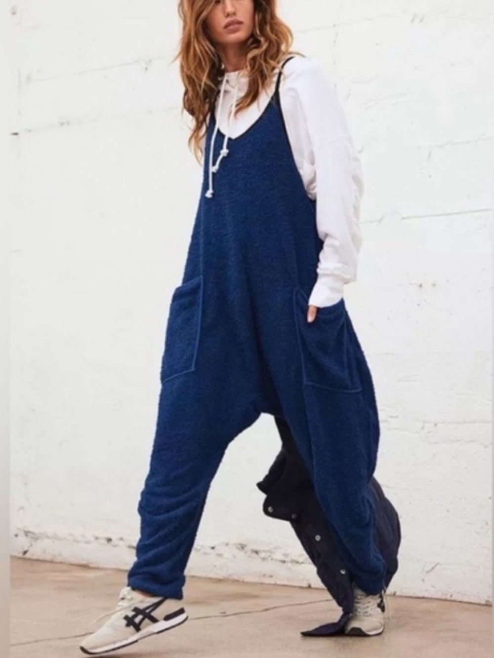 Free People Hot Shot Cuddle Up Fleece Onesie Jumpsuit Blue Black Size Small Rare